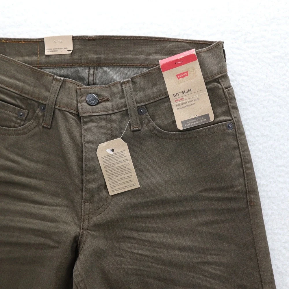 Levi's Jeans Men's 29x32 Olive Green 511 Slim Fit Stretch Denim Straight New